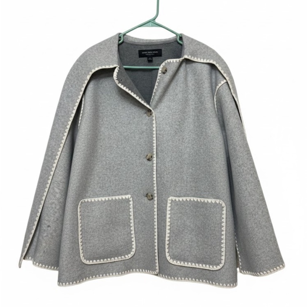 Marc New York Gray Cape with White Accents Double Scarf Large NWT